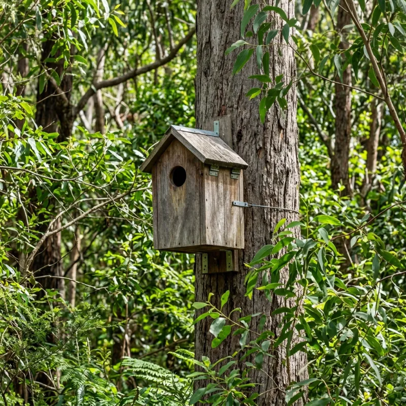 Animal nesting box installed as a humane alternative to a Miners Rest roof cavity