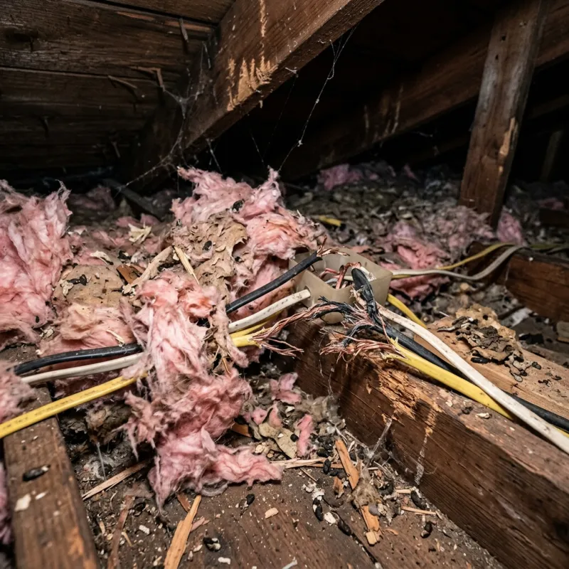 Contaminated ceiling insulation being assessed in a Miners Rest roof space