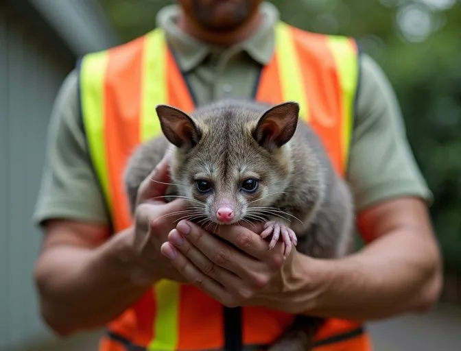 Animal handler safely recovering a deceased possum in Miners Rest