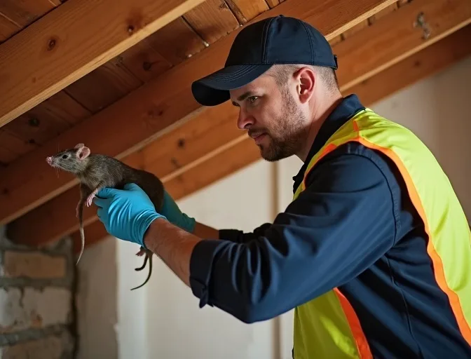 Technician inspecting a roof cavity for a dead rat in Miners Rest